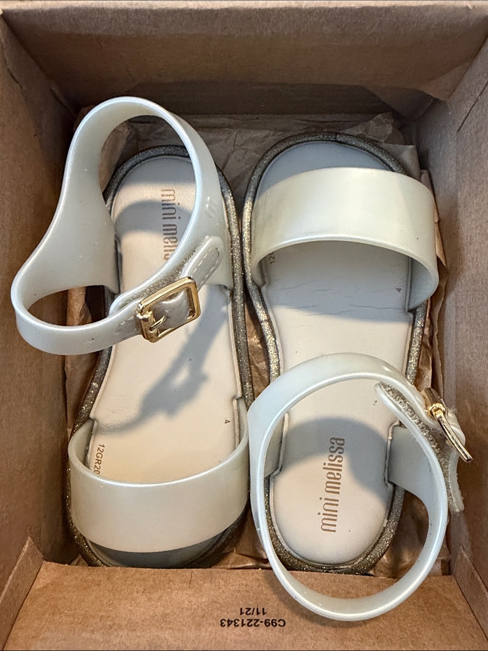 Mini Melissa White Girls' Glitter-Trim Ankle-Strap Sandals